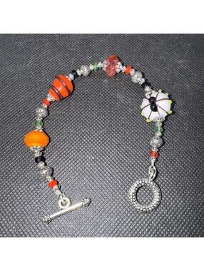 Halloween Pumpkin Charm Bracelet Beaded Black Orange Swarovski Crystals